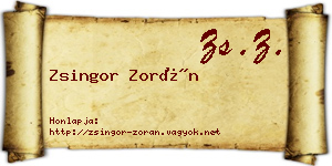 Zsingor Zorán névjegykártya
